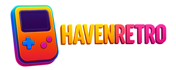 Colorful retro game console logo with 'HAVENRETRO' text on a white background